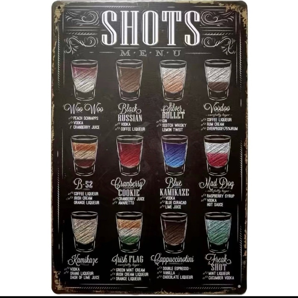Shots Menu Metal Wall Sign